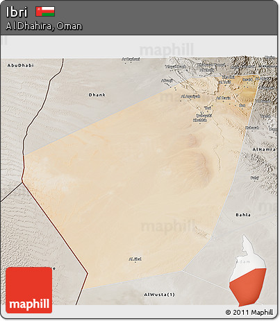 Satellite 3D Map of Ibri, semi-desaturated