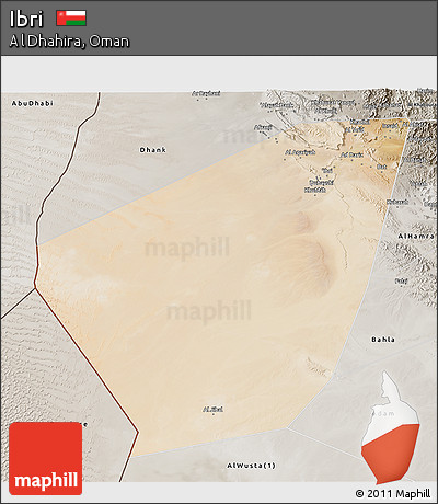 Satellite 3D Map of Ibri, semi-desaturated