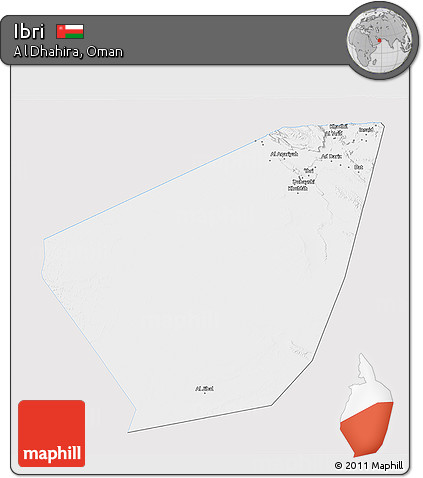 Silver Style 3D Map of Ibri, single color outside