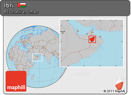 Gray Location Map of Ibri, within the entire country