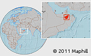 Gray Location Map of Ibri, within the entire country, hill shading