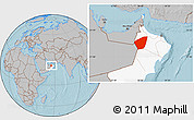 Gray Location Map of Ibri, highlighted country, hill shading