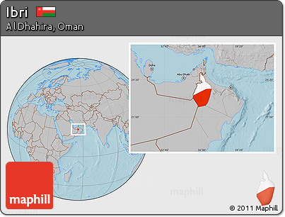 Gray Location Map of Ibri, highlighted parent region, hill shading