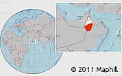 Gray Location Map of Ibri, highlighted parent region, hill shading