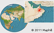 Satellite Location Map of Ibri, within the entire country
