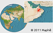 Satellite Location Map of Ibri, highlighted parent region, within the entire country