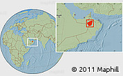 Savanna Style Location Map of Ibri, within the entire country, hill shading