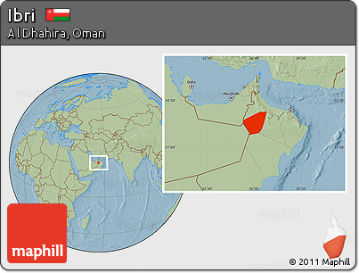 Savanna Style Location Map of Ibri, hill shading