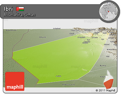 Physical Panoramic Map of Ibri, semi-desaturated
