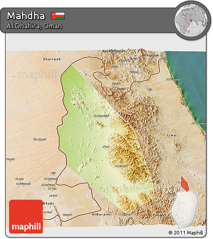 Physical 3D Map of Mahdha, satellite outside