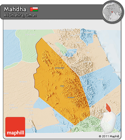 Political 3D Map of Mahdha, lighten