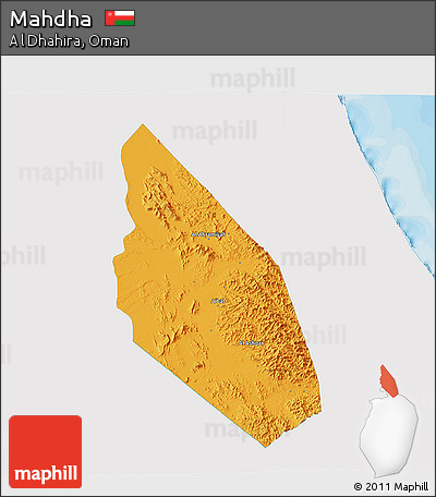 Political 3D Map of Mahdha, single color outside