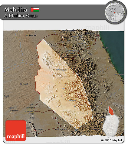Satellite 3D Map of Mahdha, darken