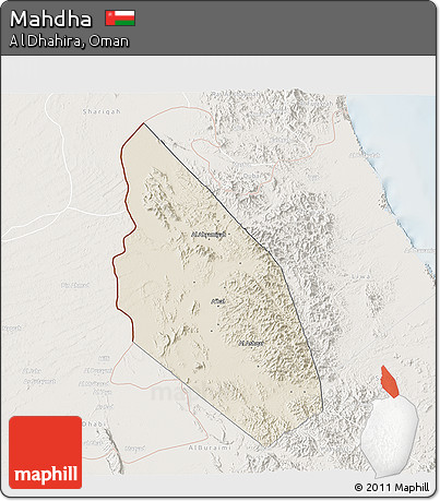 Shaded Relief 3D Map of Mahdha, lighten