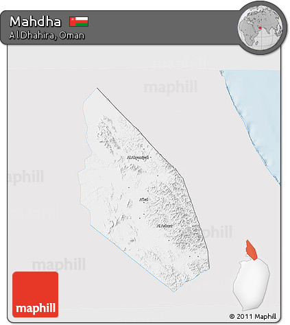 Silver Style 3D Map of Mahdha, single color outside