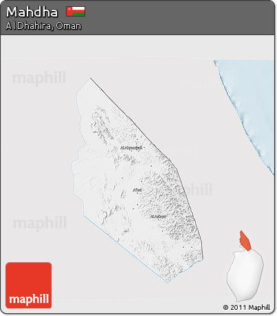 Silver Style 3D Map of Mahdha, single color outside