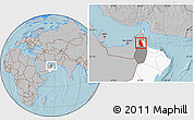 Gray Location Map of Mahdha, highlighted country, highlighted parent region, hill shading