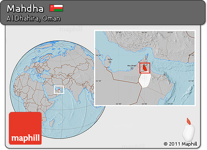 Gray Location Map of Mahdha, highlighted parent region, hill shading