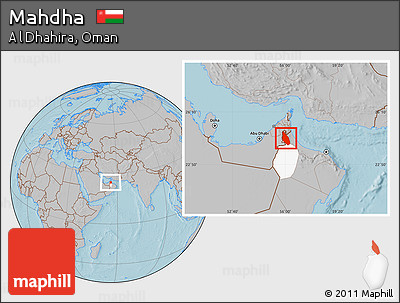 Gray Location Map of Mahdha, highlighted parent region, hill shading