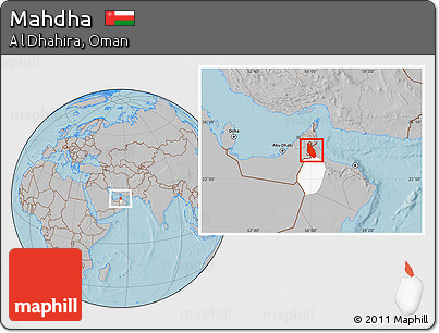 Gray Location Map of Mahdha, highlighted parent region, hill shading