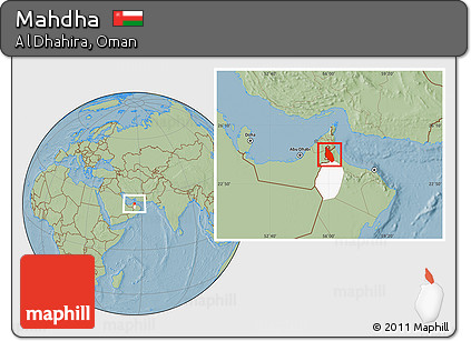 Savanna Style Location Map of Mahdha, highlighted parent region, hill shading
