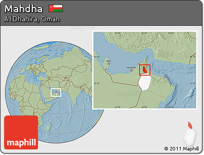 Savanna Style Location Map of Mahdha, highlighted parent region, hill shading