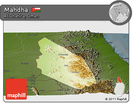 Physical Panoramic Map of Mahdha, darken