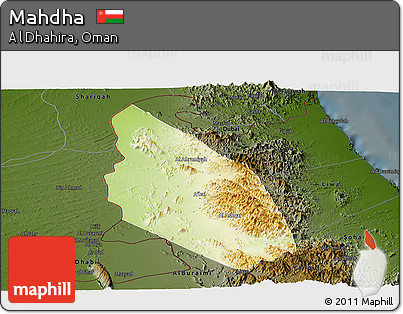 Physical Panoramic Map of Mahdha, darken