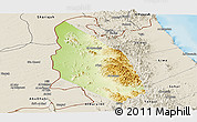 Physical Panoramic Map of Mahdha, shaded relief outside