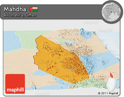 Political Panoramic Map of Mahdha, lighten