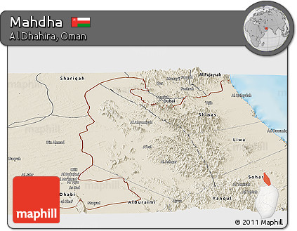 Shaded Relief Panoramic Map of Mahdha