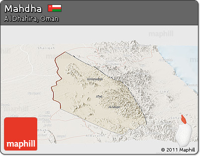 Shaded Relief Panoramic Map of Mahdha, lighten