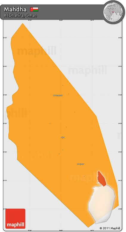 Political Simple Map of Mahdha, single color outside
