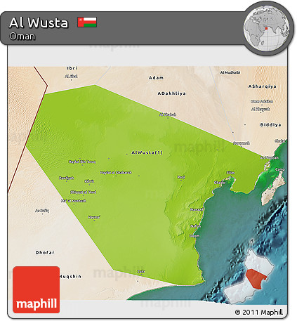 Physical 3D Map of Al Wusta, satellite outside