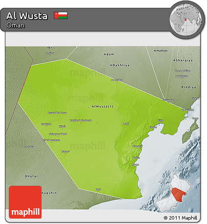 Physical 3D Map of Al Wusta, semi-desaturated