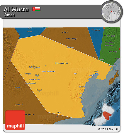 Political 3D Map of Al Wusta, darken
