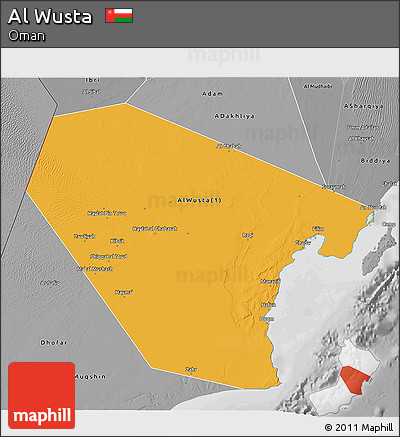 Political 3D Map of Al Wusta, desaturated