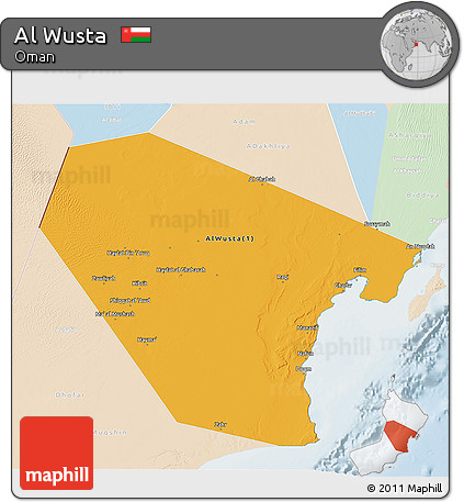 Political 3D Map of Al Wusta, lighten