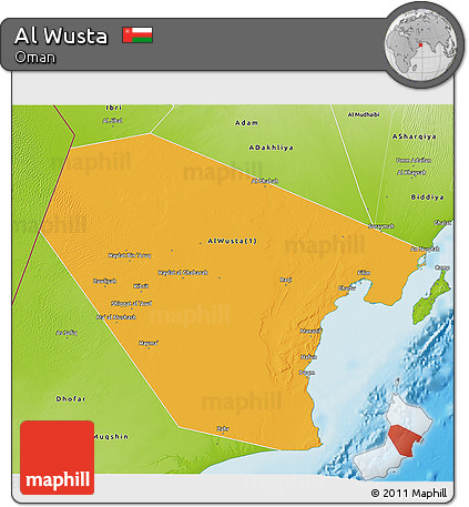 Political 3D Map of Al Wusta, physical outside