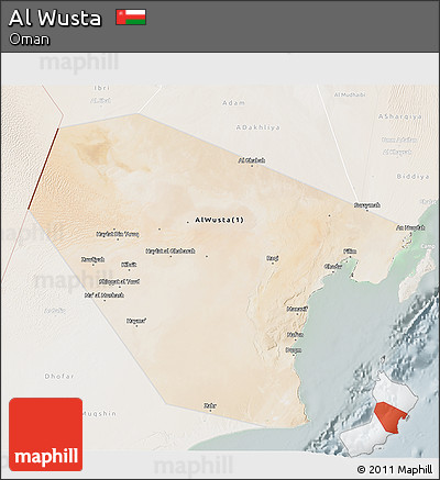 Satellite 3D Map of Al Wusta, lighten
