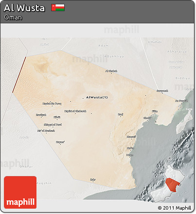 Satellite 3D Map of Al Wusta, lighten, semi-desaturated