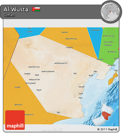 Satellite 3D Map of Al Wusta, political outside