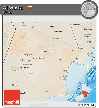 Satellite 3D Map of Al Wusta, shaded relief outside