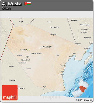 Satellite 3D Map of Al Wusta, shaded relief outside