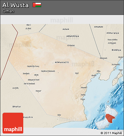 Satellite 3D Map of Al Wusta, shaded relief outside