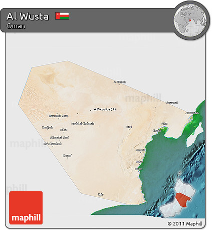 Satellite 3D Map of Al Wusta, single color outside