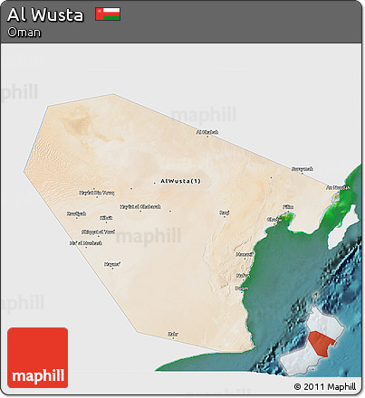 Satellite 3D Map of Al Wusta, single color outside