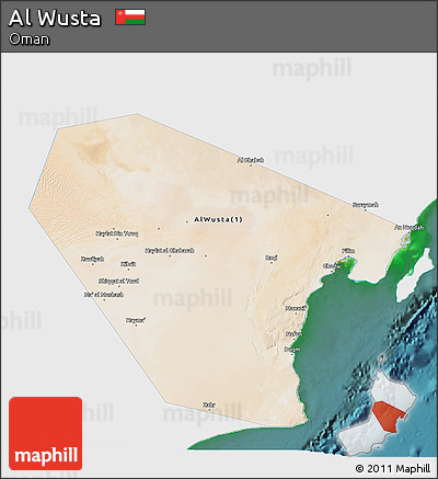Satellite 3D Map of Al Wusta, single color outside