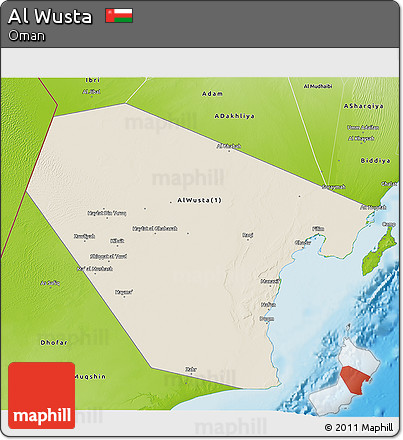 Shaded Relief 3D Map of Al Wusta, physical outside