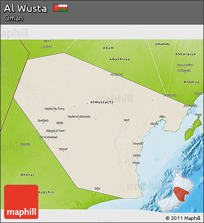 Shaded Relief 3D Map of Al Wusta, physical outside